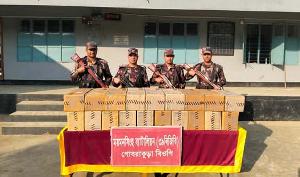 রাতভর বিজিবির অভিযানে সীমান্তে প্রায় ৭ লাখ টাকার ভারতীয় চোরাচালানি পণ্য জব্দ