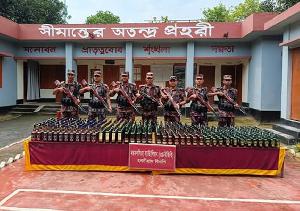 শেরপুর-ময়মনসিংহ সীমান্তে ৩৯৩ বোতল ভারতীয় মদ জব্দ