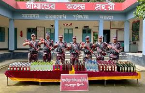 শেরপুর সীমান্তে বিজিবির অভিযান: ৩২১ বোতল ভারতীয় মদ জব্দ