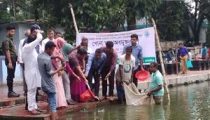 ত্রিশালে জলাশয়ে অবমুক্ত হলো ২২০ কেজি পোনামাছ
