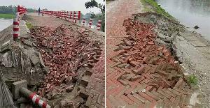 পঞ্চগড়ে চালুর দুই মাসেই ধসে পড়ল ৬ কোটি টাকার সেতুর সংযোগ সড়ক